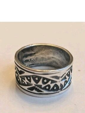 TRT Travis Teller Sterling Silver Stamped Band Ring Sz 8.25 Handmade Artisan 8g